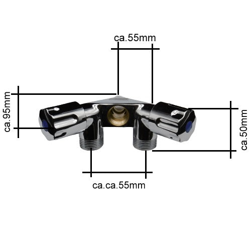 Gerätedoppelventil 1/2"AG x 1/2" IG x 2x 3/4"AG